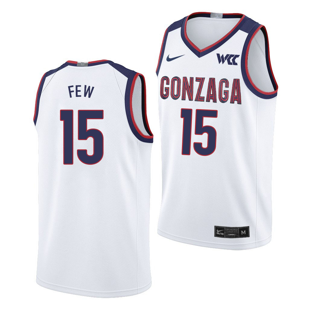 Men #15 Joe Few Gonzaga Bulldogs College Basketball Jerseys Sale-White - Click Image to Close